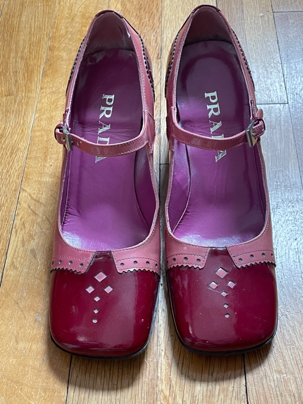 Prada Burgundy and Pink Mary Jane Pumps Sz 36